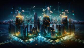 The smart city of cyberspace and metaverse digital data of futuristic and technology. photo