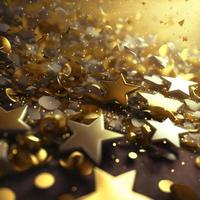 Golden stars, Confetti celebration. AI. photo