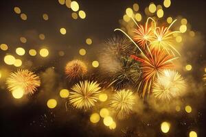 Sparkling golden fireworks. photo