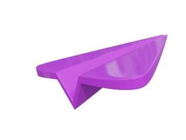 Violet paper airplane icon. 3d render. photo