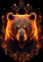 Fiery bear print or logo. Ai rendered. photo