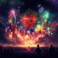 Fireworks light up the sky. AI. photo