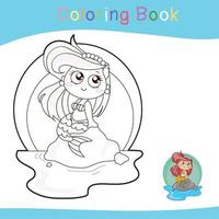 Cute mermaid princess. Coloring activity worksheet. The Little Mermaid. A magical creature. Vector outline for coloring page.