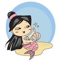 linda pequeño sirena en un blanco antecedentes para niños Moda obras de arte, niños libros, cumpleaños invitaciones, saludo tarjetas, carteles fantasía dibujos animados vector ilustración.