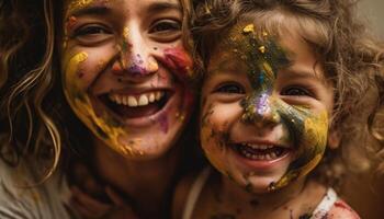 Mother and child having fun and laughing together, with a playful activity. Mother's day. photo