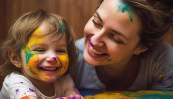 madre y niño teniendo divertido y riendo juntos, con un juguetón actividad. de la madre día. generativo ai foto