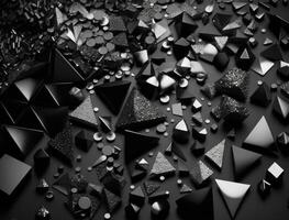 Abstract black geometric background Various triangles shapes Flat lay created with technology photo