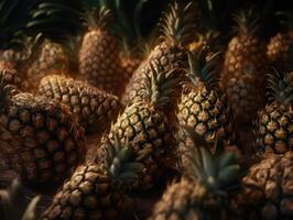 Beautiful organic background of freshly picked pineapple created with technology photo