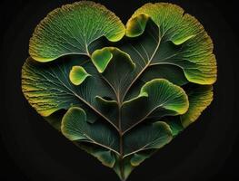 verde corazón hecho por gingko biloba hojas ambiental proteccion concepto creado con generativo ai tecnología foto