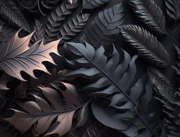 Abstract dark black metallic leaves background created with technology photo