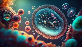 Bacteria and virus cells World under the microscope created with technology photo