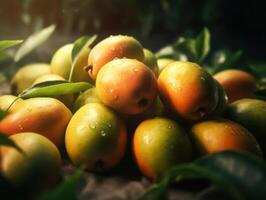 Beautiful organic background of freshly picked mango created with technology photo