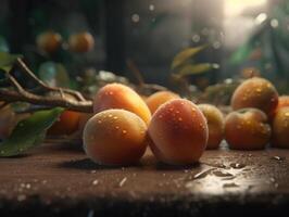 Beautiful organic background of freshly picked apricot created with technology photo