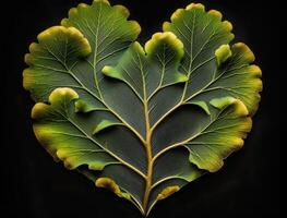 Green heart made by Ginkgo biloba leaves Environmental protection concept created with technology photo