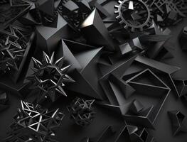 Abstract black geometric background Various shapes Flat lay created with technology photo