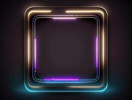 Neon rounded square frame with shining effect dark background created with technology photo