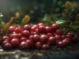 Beautiful organic background of freshly picked cranberry created with technology photo