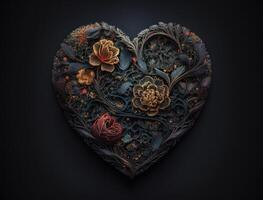 Heart of roses on a dark background created with technology photo