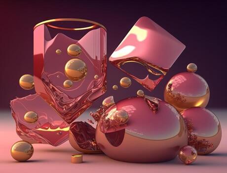 Vibrant pink and gold abstract composition of colorful circular shapes arranged in a grid pattern was created with technology photo