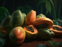 hermosa orgánico antecedentes de recién escogido papaya creado con generativo ai tecnología foto
