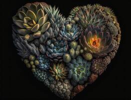 Green heart made by various succulents Environmental protection concept created with technology photo