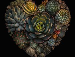 Green heart made by various succulents Environmental protection concept created with technology photo