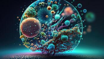 Bacteria and virus cells World under the microscope created with technology photo