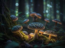 Fantasy mushroom landscape in the forest created with technology photo