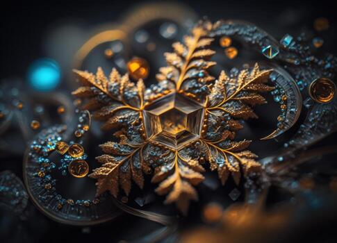 Colorful translucent snowflake on dark background created with technology photo
