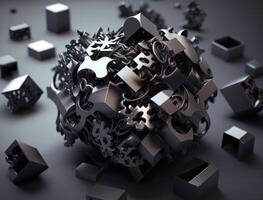 Abstract black geometric background Various shapes Flat lay created with technology photo