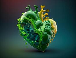 Green heart that represents environmental protection created with technology photo