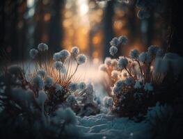 Winter fantasy forest landscape created with technology photo