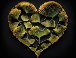 verde corazón hecho por gingko biloba hojas ambiental proteccion concepto creado con generativo ai tecnología foto