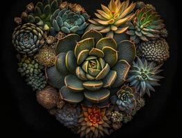 Green heart made by various succulents Environmental protection concept created with technology photo