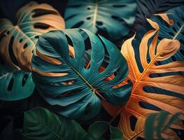 Abstract green Tropical Banana and Monstera Leaves background created with technology photo