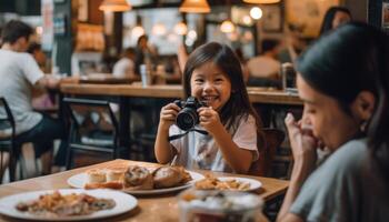 Mother and child bonding over a shared activity, such as cooking or crafting. Mother's Day. photo