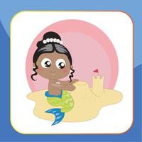 Cute Mermaid Flashcard for Children. Ready to print. Printable game card. Educational card for preschool. Vector illustration.