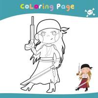 Educational printable coloring worksheet. Cute pirate illustration. Coloring activity for children. Vector outline for coloring page.