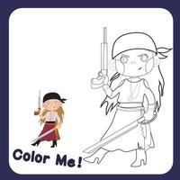 Coloring cute pirate illustration. Educational printable coloring worksheet. Vector outline for coloring page.