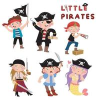 Cute little pirate on white background for kids fashion artworks, children books, birthday invitations, greeting cards, posters. Fantasy cartoon vector illustration.
