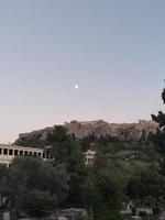 Athens night with Monastiraki square and old Plaka Acropolis hill on foot walking exploring Greece big size high quality prints photo