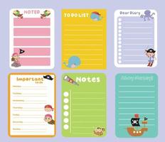 Cute weekly planner background for kids with cute pirates. Vector template for agenda, to do list, checklist and planners.