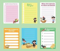 Cute weekly planner background for kids with cute pirates. Vector template for agenda, to do list, checklist and planners.