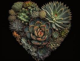 Green heart made by various succulents Environmental protection concept created with technology photo