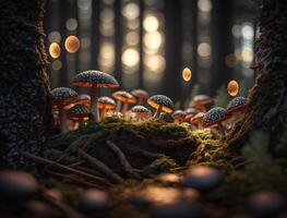 Fantasy mushroom landscape in the forest created with technology photo