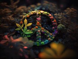 Peace symbol made by floral elements created with technology photo