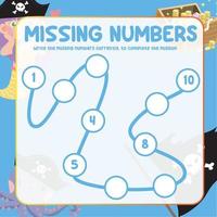 Missing numbers. Write the answer correctly. Educational printable math worksheet. Counting practice. Vector file.