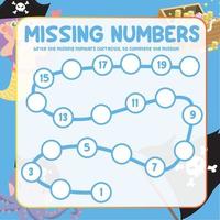 Missing numbers. Write the answer correctly. Educational printable math worksheet. Counting practice. Vector file.