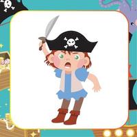 Cute Pirate Flashcard for Children. Ready to print. Printable game card. Educational card for preschool. Vector illustration.