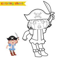 Cute pirate coloring page. Educational printable coloring worksheet. Coloring game for preschool children. Vector outline for coloring sheet.